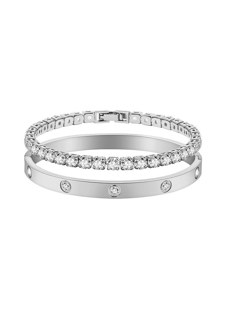 Fayrouz Jewellery Stainless Steel Friendship Bracelets, 18K Tennis Bracelet for Women, Fashion Cubic Zirconia Bracelet, Friendship Bracelets, Jewelry Set - Image 1