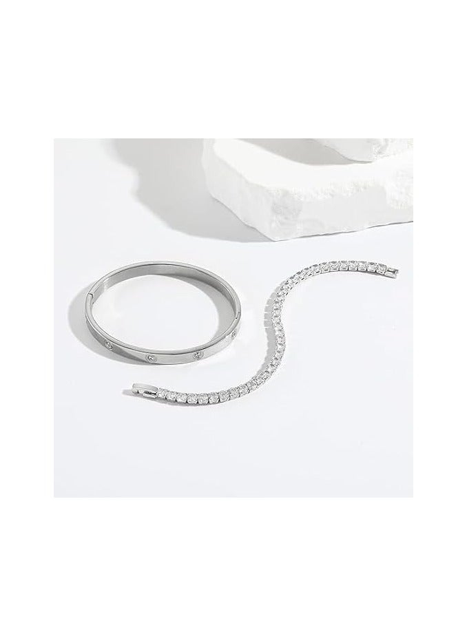 Fayrouz Jewellery Stainless Steel Friendship Bracelets, 18K Tennis Bracelet for Women, Fashion Cubic Zirconia Bracelet, Friendship Bracelets, Jewelry Set - Image 5