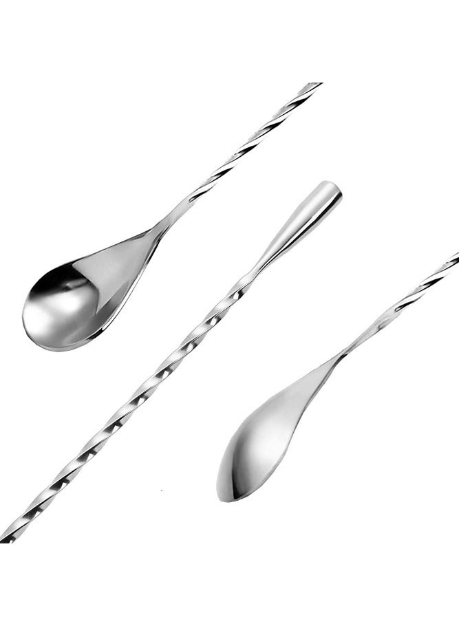 AMERTEER Stainless Steel Super Long Muddle Spoons Spiral Cocktail Shaker Bartender Mixing Set of 2 12 Inches Suitable for Work & Home Silver - Image 3