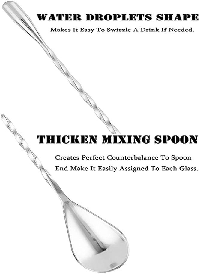 AMERTEER Stainless Steel Super Long Muddle Spoons Spiral Cocktail Shaker Bartender Mixing Set of 2 12 Inches Suitable for Work & Home Silver - Image 2