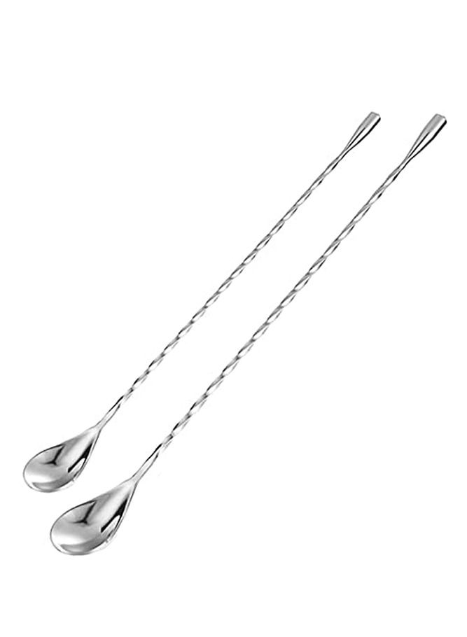 AMERTEER Stainless Steel Super Long Muddle Spoons Spiral Cocktail Shaker Bartender Mixing Set of 2 12 Inches Suitable for Work & Home Silver - Image 1