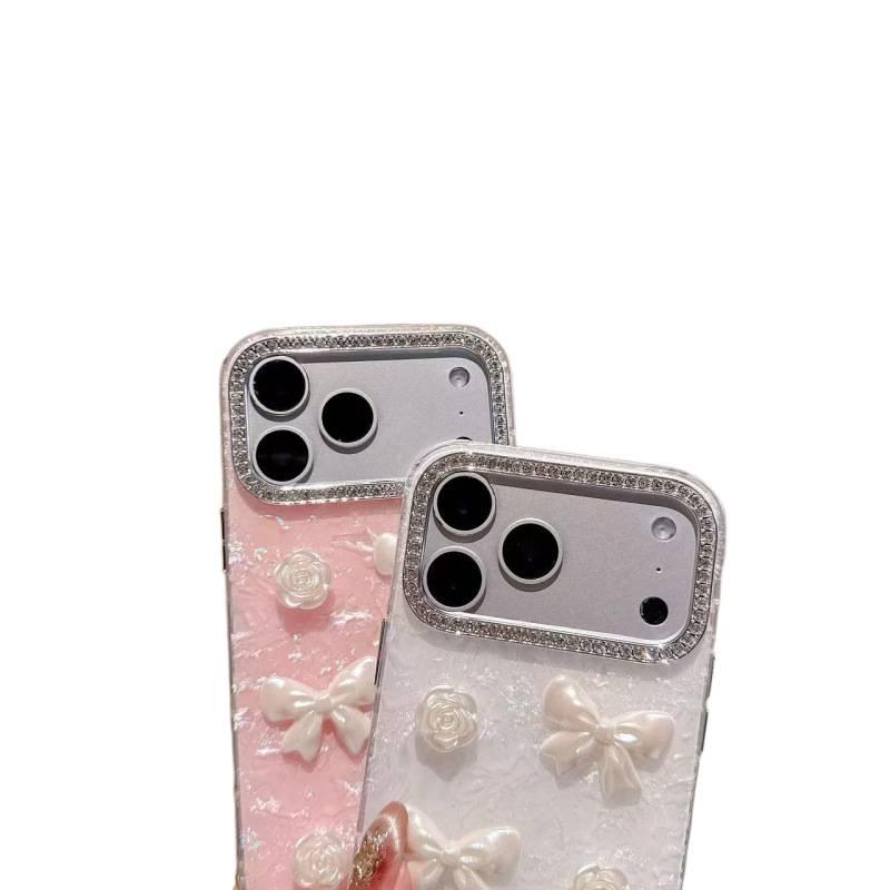 LS غطاء واقي بTPU+PC لـ iPhone 11 مع حماية من السقوط وتغطية كاملة مع مقاوم للصدمات مع لؤلؤة راينستون وفراشة مع بريق نقش الصدف باللون أبيض بتفاصيل مرصعة من مادة TPU باللون الأبيض - Image 5