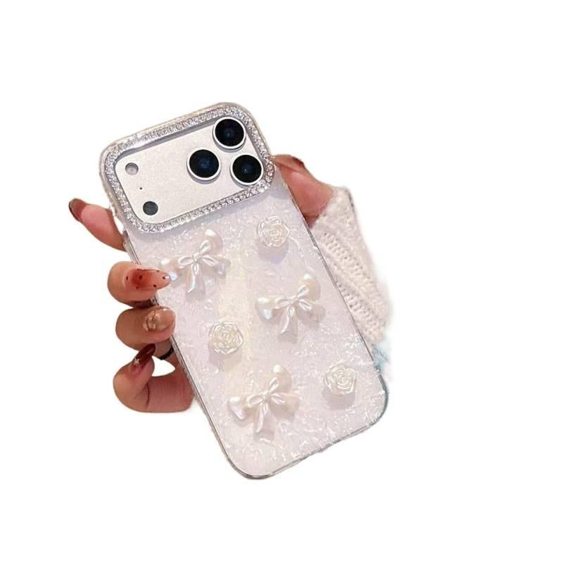LS غطاء واقي بTPU+PC لـ iPhone 11 مع حماية من السقوط وتغطية كاملة مع مقاوم للصدمات مع لؤلؤة راينستون وفراشة مع بريق نقش الصدف باللون أبيض بتفاصيل مرصعة من مادة TPU باللون الأبيض - Image 4