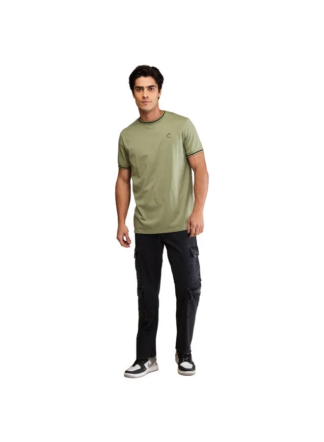 بيينغ هيومان Mens Olive Round Neck Short Sleeve T-Shirt