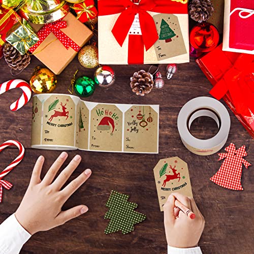 Nestcode Kraft Paper Christmas Stickers - 2 * 3 Inch, 80 PCS Per Roll, 4 Designs, Decorative Labels for Presents & Gifts - Image 3