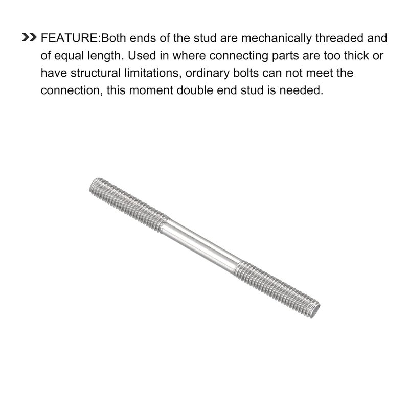 METALLIXITY Double Ended Stud Screws (M6 Thread 70mm Length) 5pcs, 304 Stainless Steel Dual Threaded Rod Bolts - for House Maintenance - Image 4