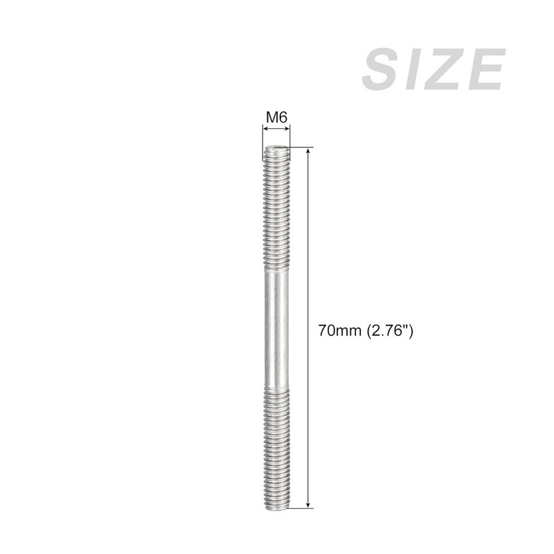 METALLIXITY Double Ended Stud Screws (M6 Thread 70mm Length) 5pcs, 304 Stainless Steel Dual Threaded Rod Bolts - for House Maintenance - Image 2