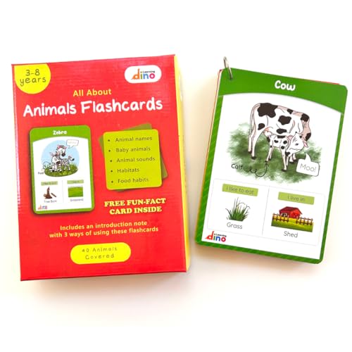 Learning Dino Animals and Their Babies Flashcards Animal Sound Animal Habitat Flashcards for Toddlers and Kids 40 Animals Non Tearable and Water Resistant Reusable - Image 1
