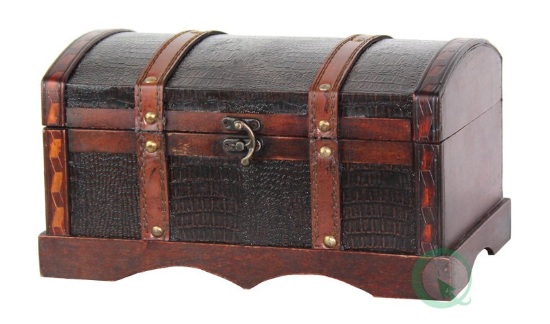 vintiquewise VintiquewiseTM Leather Wooden ChestTrunk 