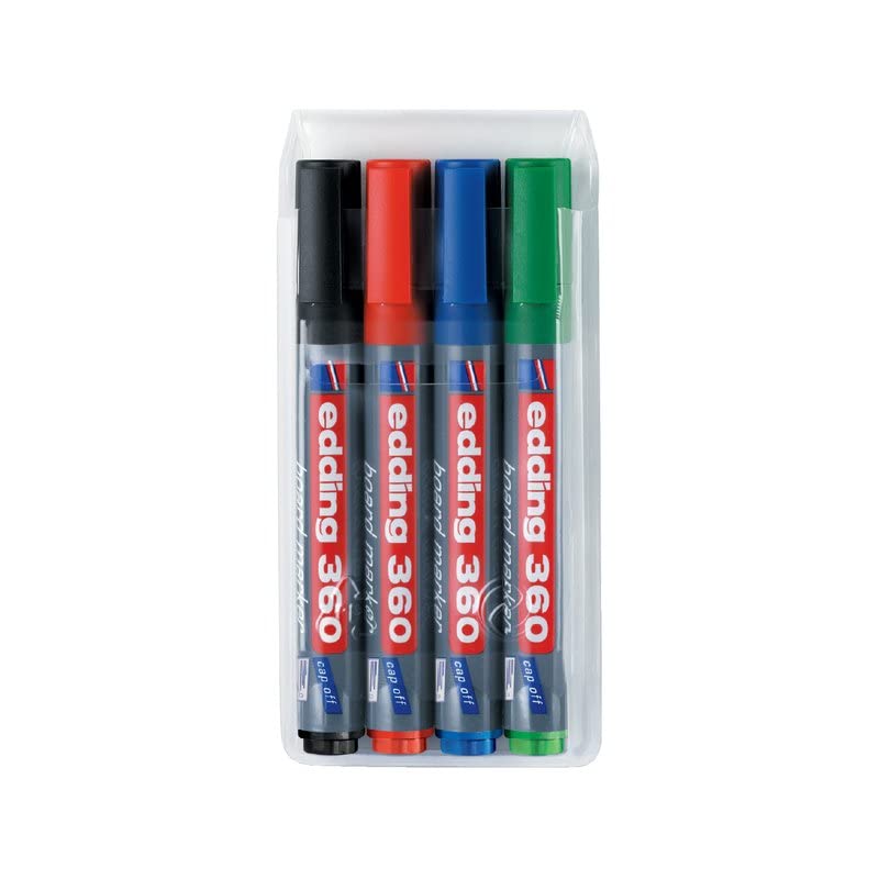 edding 360 whiteboardmarker set - zwart, rood, blauw, groen - 4 whiteboardstiften - ronde punt 1,5 - 3 mm - boardmarker uitwisbaar - voor whiteboard, flipchart, prikbord, memobord - navulbaar - Image 4