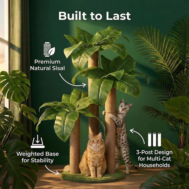 LEMONDA 31.5Inch Cat Scratching Post,Cat Scratcher Tree with 3 Scratching Poles & 2 Interactive Dangling Balls,Cats Scratching Posts for Indoor Kitten & Adult Cats - Image 2