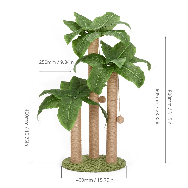 LEMONDA 31.5Inch Cat Scratching Post,Cat Scratcher Tree with 3 Scratching Poles & 2 Interactive Dangling Balls,Cats Scratching Posts for Indoor Kitten & Adult Cats - Image 3