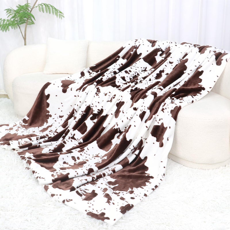 Cow Print Blanket Twin Size  Soft Lightweight Warm Cozy Brown Fleece Throw for Couch Bed Travel  Home Decor  Cow Themed Gifts for Women Teens Western Style 60x80 inches
