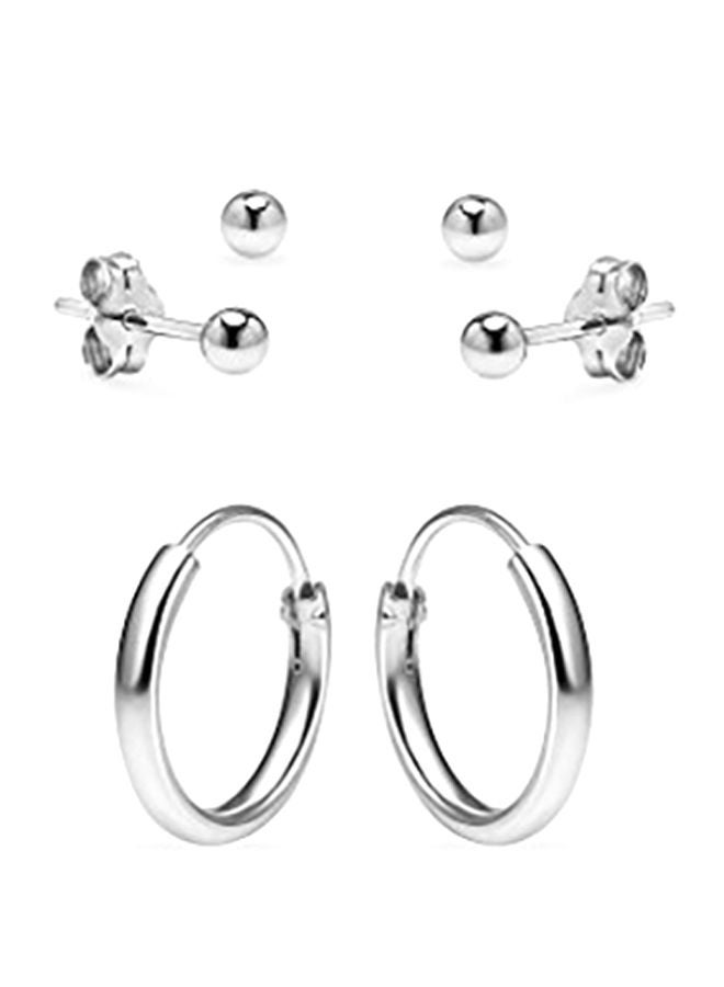 NIBEMINENT Silver Hoops And Ball Stud Earrings Set - Image 1