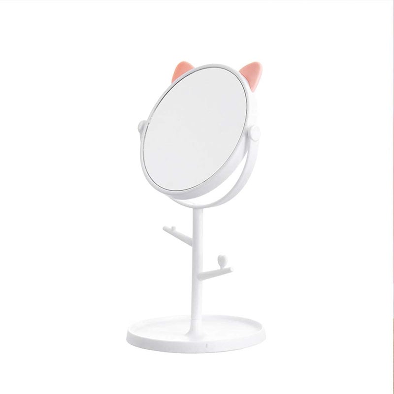 aDai Plastic Detachable Cat Mirror Cute Round Makeup Mirror with 360 Swivel Framed Vanity Bathroom Mirror for Dressing Table Dresser Mount White 1Pcs - Image 1