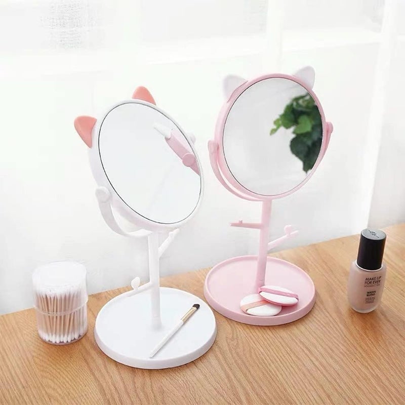 aDai Plastic Detachable Cat Mirror Cute Round Makeup Mirror with 360 Swivel Framed Vanity Bathroom Mirror for Dressing Table Dresser Mount White 1Pcs - Image 3