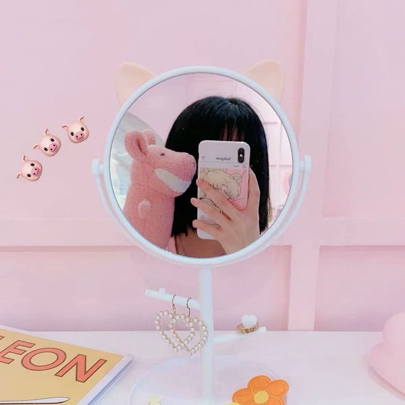 aDai Plastic Detachable Cat Mirror Cute Round Makeup Mirror with 360 Swivel Framed Vanity Bathroom Mirror for Dressing Table Dresser Mount White 1Pcs - Image 4