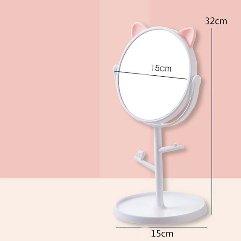 aDai Plastic Detachable Cat Mirror Cute Round Makeup Mirror with 360 Swivel Framed Vanity Bathroom Mirror for Dressing Table Dresser Mount White 1Pcs - Image 5