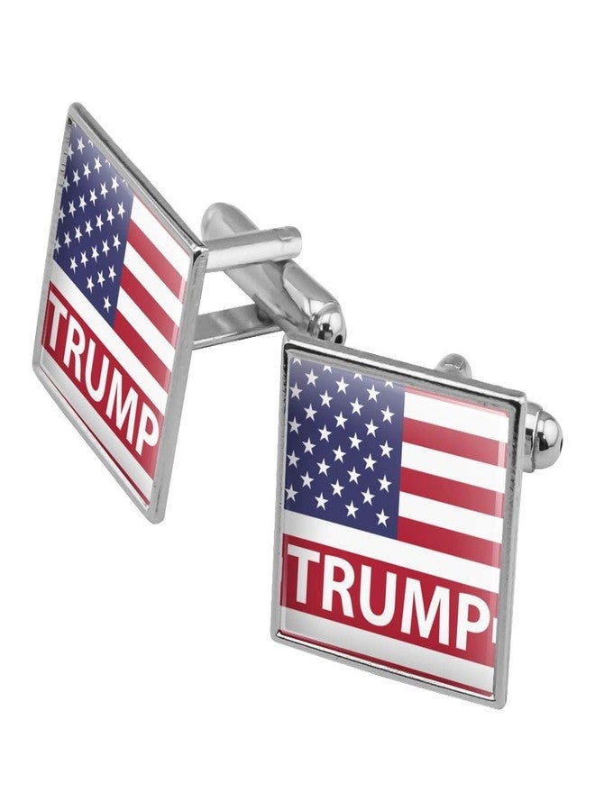 GRAPHICS & MORE President Trump American Flag Square Cufflink Set Silver Color - Image 1