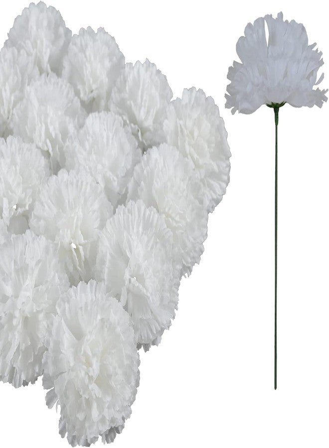Homenique Silk Carnation Flower, 50 Artificial Flowers, Used for Wedding Decoration DIY Handmade Flowers, Carnation Flower Diameter 3.5 Inches and 6 Inches Stem (White) - Image 1