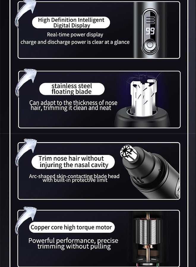 مانجي قطعتان من ماكينة تهذيب شعر أنف الأذن، تهذيب شعر الوجه القابل لإعادة الشحن مع غطاء واق من الأتربة وشاشة مؤشر رقمي، قاطع شعر أنف مزدوج الحواف مقاوم للماء (أسود) - Image 3