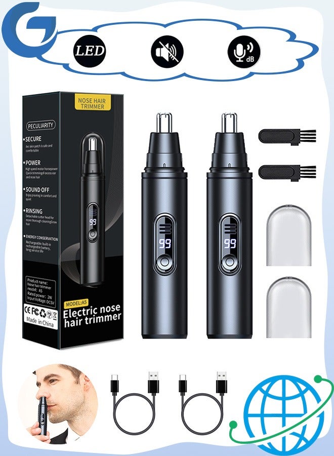 مانجي قطعتان من ماكينة تهذيب شعر أنف الأذن، تهذيب شعر الوجه القابل لإعادة الشحن مع غطاء واق من الأتربة وشاشة مؤشر رقمي، قاطع شعر أنف مزدوج الحواف مقاوم للماء (أسود) - Image 1