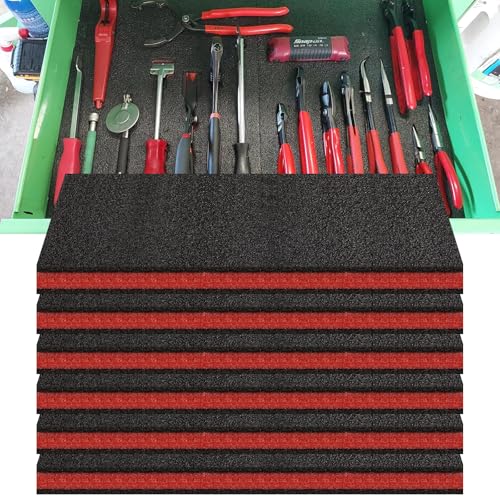 Hlimior 6 Pack Tool Box Foam Inserts for CasesTool Box Liner Polyethylene Sheets Toolbox Kaizen Organizer and Storage Shadow18 x 12 x 1 InchRed Black - Image 1