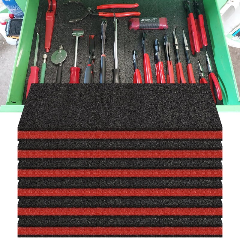 Hlimior 6 Pack Tool Box Foam Inserts for CasesTool Box Liner Polyethylene Sheets Toolbox Kaizen Organizer and Storage Shadow18 x 12 x 1 InchRed Black - Image 2