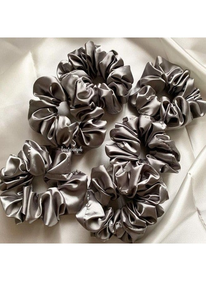 Luxurious Satin Hair Scrunchies | Trendy scrunchies for women | Silk Scrunchies for women | Anti-Hair-Breakage | Hair Ties | Pack of 5 (Grey Color) - Image 1
