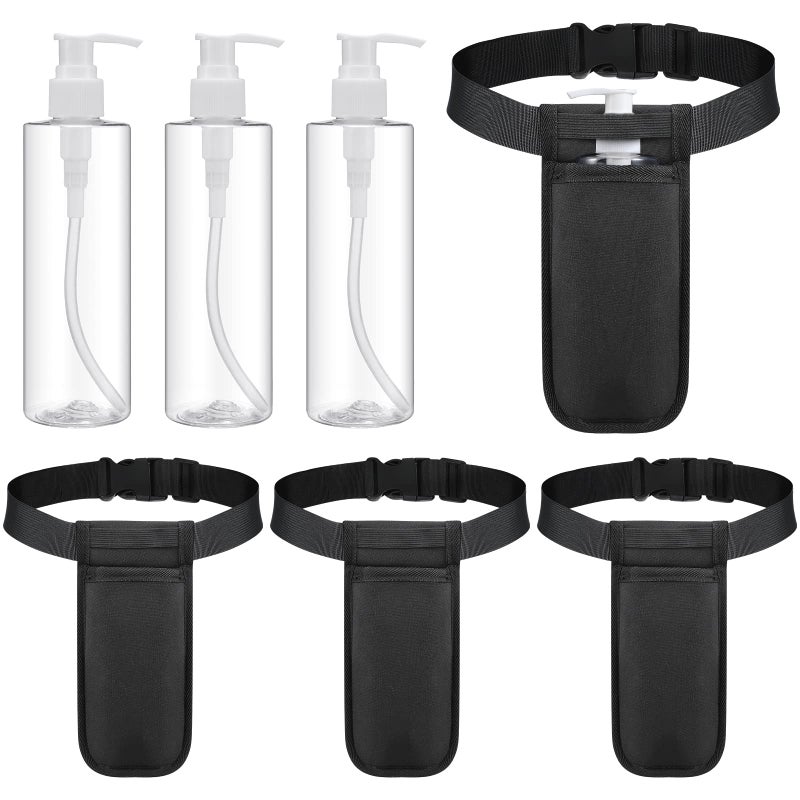 Eaasty 3 Sets Massage Bottle Holster Adjustable Single Holster and 8 oz Plastic Pump Dispenser Bottles for Lotion Massage OilBlack