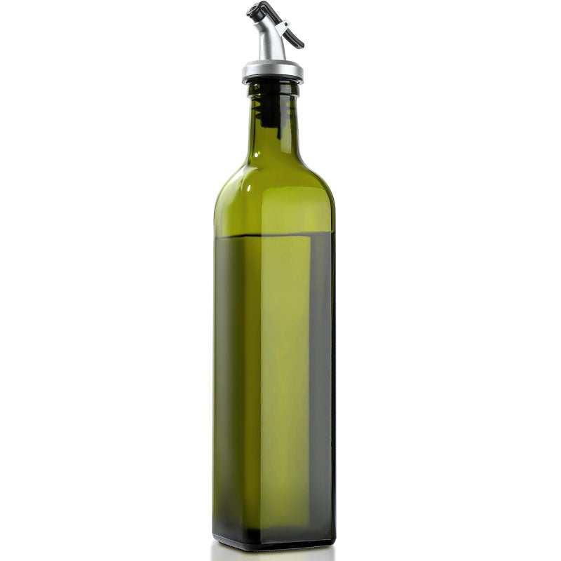 GMISUN Olive Oil Dispenser Bottle 1 Pack, Olive Oil Dispenser for Kitchen 17oz, Glass Cooking Soy Sauce Bottle Container Cruet with Plastic Pourer Spout, Green - Image 1