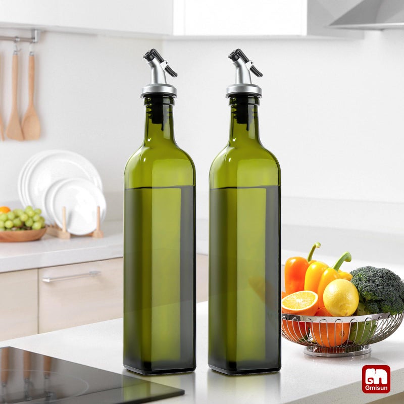 GMISUN Olive Oil Dispenser Bottle 1 Pack, Olive Oil Dispenser for Kitchen 17oz, Glass Cooking Soy Sauce Bottle Container Cruet with Plastic Pourer Spout, Green - Image 5