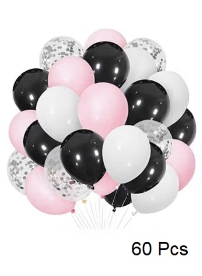 بوكسوودس 60 قطعة من البالونات الوردية البيضاء والأسود والفضي لحفلات أعياد الميلاد وحفلات الزفاف والكشف عن جنس المولودة - Image 1