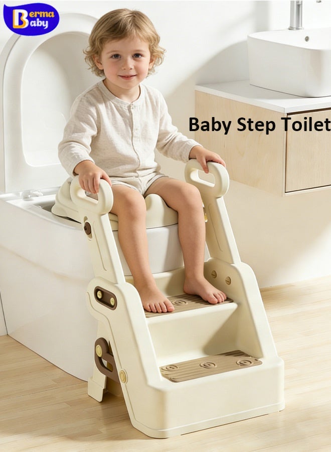 Berma Baby مقعد مرحاض، مقعد تدريب على استخدام المرحاض للأطفال الصغار، مقعد تدريب على استخدام المرحاض 2 في 1 مُحسّن للأولاد والبنات، سجادة مبطنة مقاومة للماء مع مسند خطوة غير قابل للانزلاق - Image 1