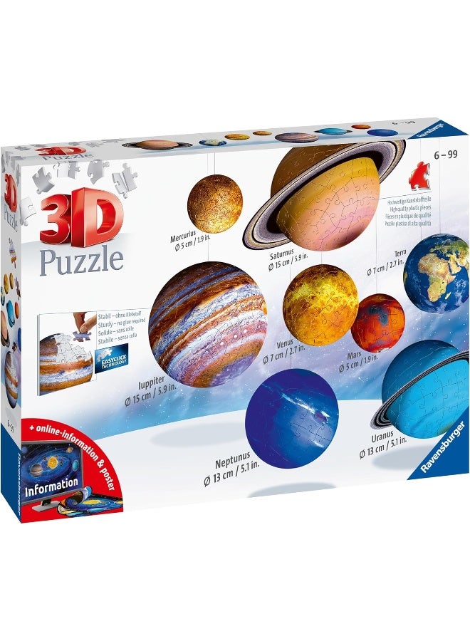 Ravensburger بازل نظام الشمس الكوكبي ثلاثي الأبعاد من رافينسبورجر - مجموعة بازل ثلاثي الأبعاد مكونة من 540 قطعة مع 8 كواكب مقياس، قواعد، موبايل شمس وملصق - مجموعة تعليمية في علم الفلك للأعمار 6+ | 11668-3 - Image 2