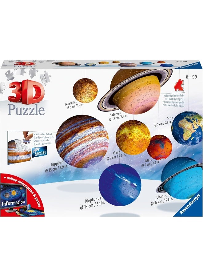 Ravensburger بازل نظام الشمس الكوكبي ثلاثي الأبعاد من رافينسبورجر - مجموعة بازل ثلاثي الأبعاد مكونة من 540 قطعة مع 8 كواكب مقياس، قواعد، موبايل شمس وملصق - مجموعة تعليمية في علم الفلك للأعمار 6+ | 11668-3 - Image 1