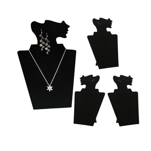 Coward 4 Pcs/Set Necklace Earring Set Display for Selling, Necklace Jewelry Holder Stand for Show, Beige Velvet Necklace Rack Organizer for Photography (Black Velvet) - Image 1