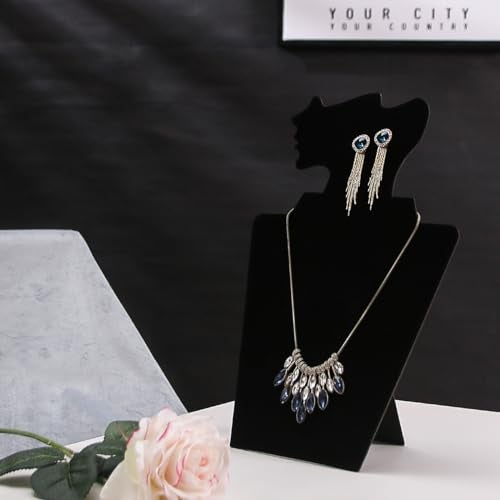 Coward 4 Pcs/Set Necklace Earring Set Display for Selling, Necklace Jewelry Holder Stand for Show, Beige Velvet Necklace Rack Organizer for Photography (Black Velvet) - Image 3