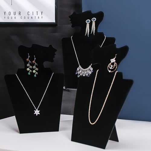 Coward 4 Pcs/Set Necklace Earring Set Display for Selling, Necklace Jewelry Holder Stand for Show, Beige Velvet Necklace Rack Organizer for Photography (Black Velvet) - Image 2