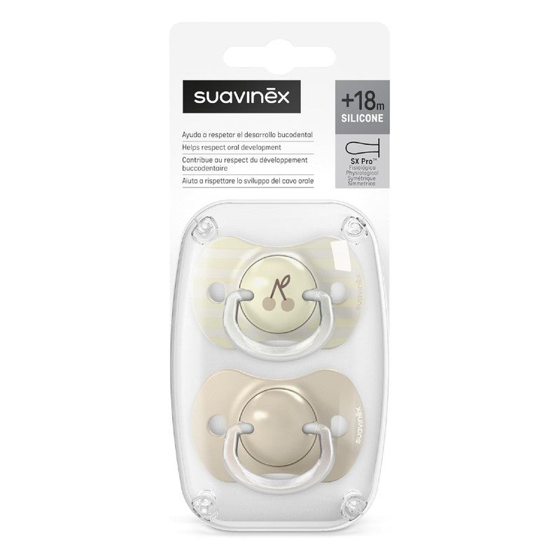 SUAVINEX سوفينكس، عبوة من 2 مصاصة للأطفال +18 شهر، بحلمة سيليكونية فسيولوجية SX Pro متناسقة، مسطحة ومرنة، تحترم التطور الفموي، طيور بيج - Image 5