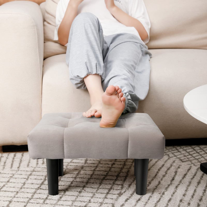 HOUCHICS Small Footstool Ottoman Velvet Wooden Foot Stool Ottoman with Wood Legs Sofa Footrest Extra Seating for Living Room Entryway OfficeGrey 1PACK