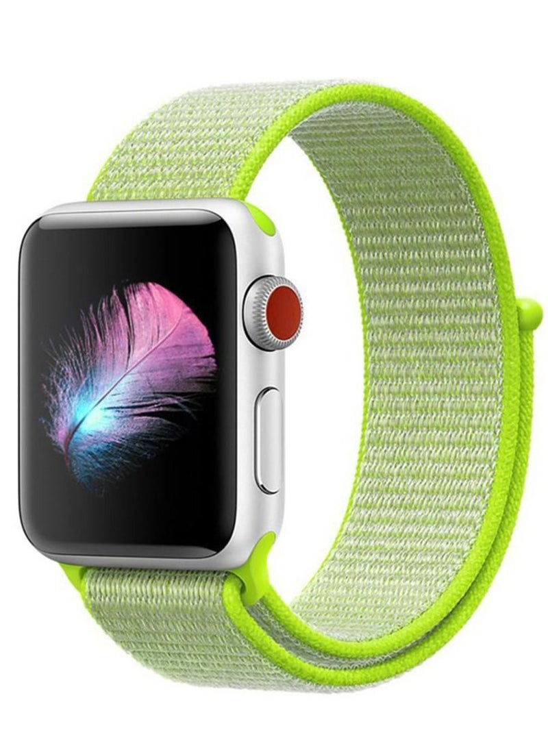 For Apple Watch Series(42mm)(44mm) (45mm) & Apple Watch Ultra (49mm) Nylon Sport Replacement Strap Bands With Adjustable Closure - Light Green / Yellow 
