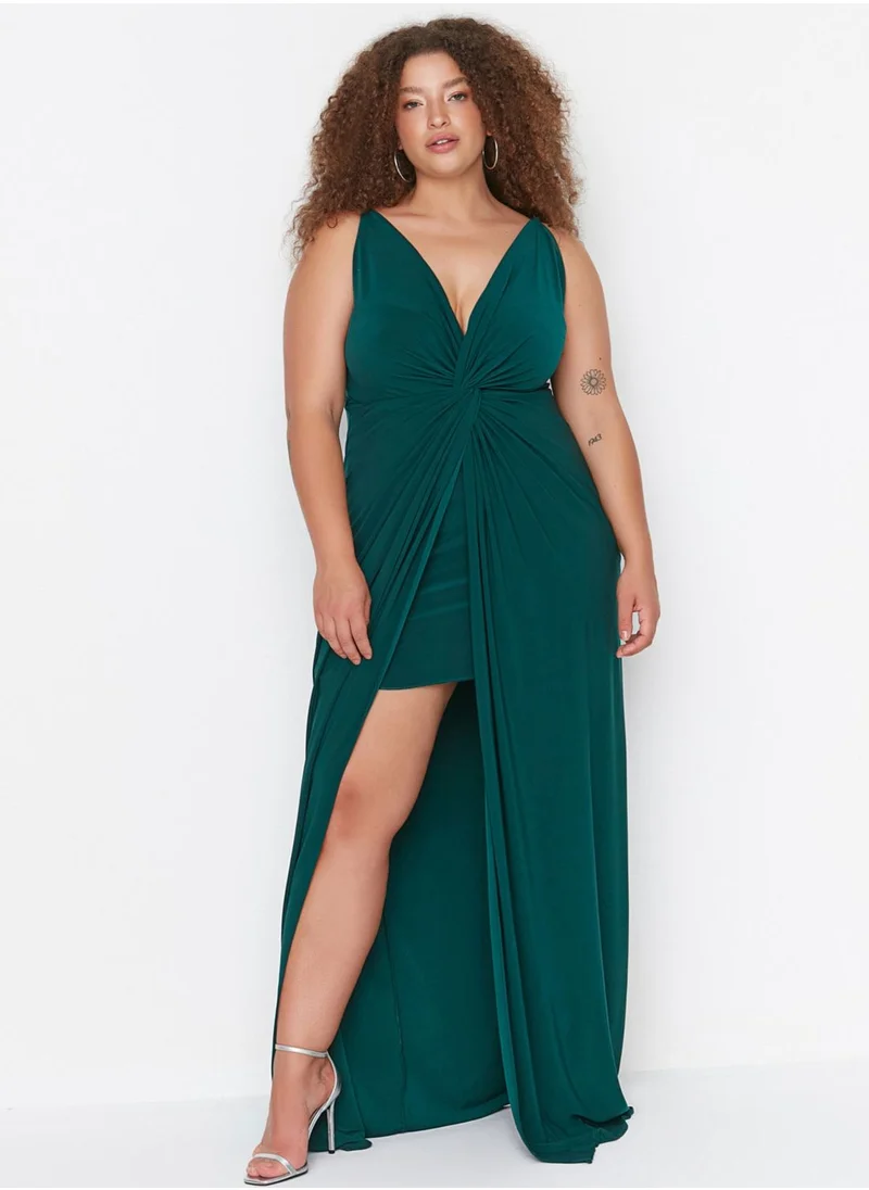 Trendyol Curve Front Split Plunge Neck Dress