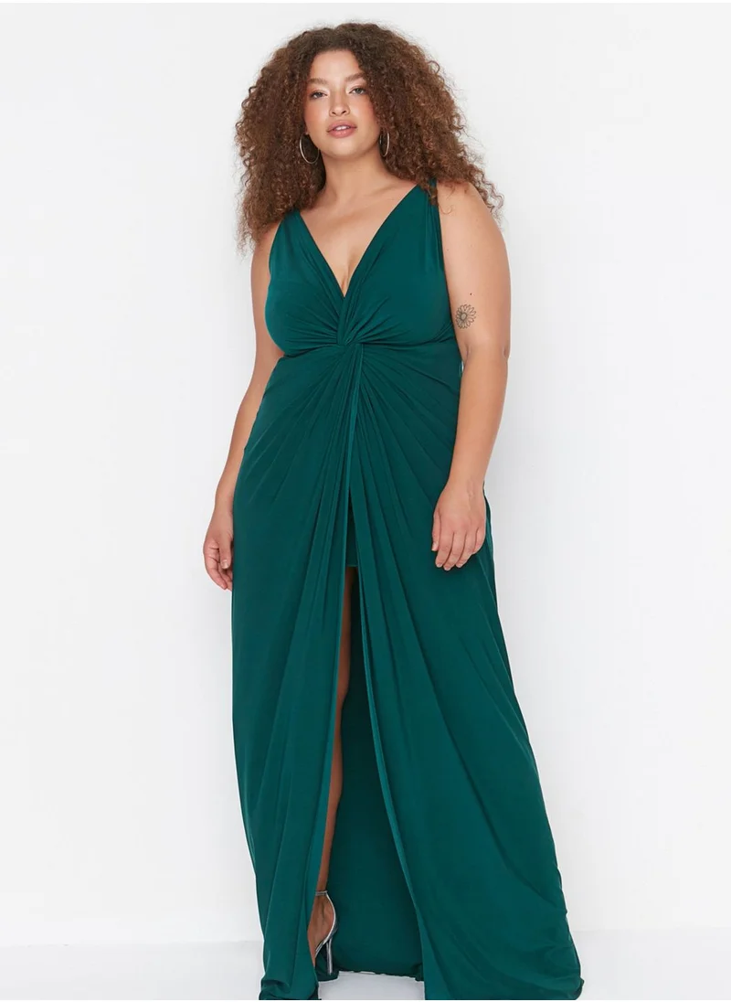 Trendyol Curve Front Split Plunge Neck Dress
