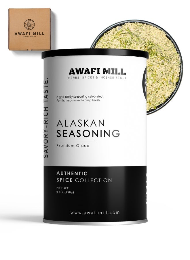 أباميك توابل أوافي ميل ألاسكا للحوم | مزيج توابل لذيذ بنكهة الحمضيات لسمك السلمون والمأكولات البحرية والدجاج ولحم الخنزير وشرائح اللحم والبرغر والمشويات وألواح الأرز والشواية - 250 غرام | 9 أونصة - Image 1