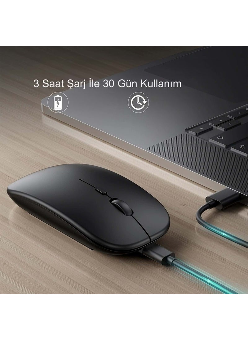 Hymark Silent Click Rechargeable Dual Mode Bluetooth Wireless 2.4ghz Black Mouse  - Image 2