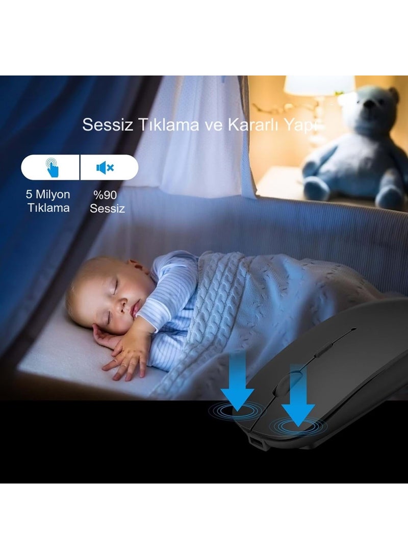 Hymark Silent Click Rechargeable Dual Mode Bluetooth Wireless 2.4ghz Black Mouse  - Image 4