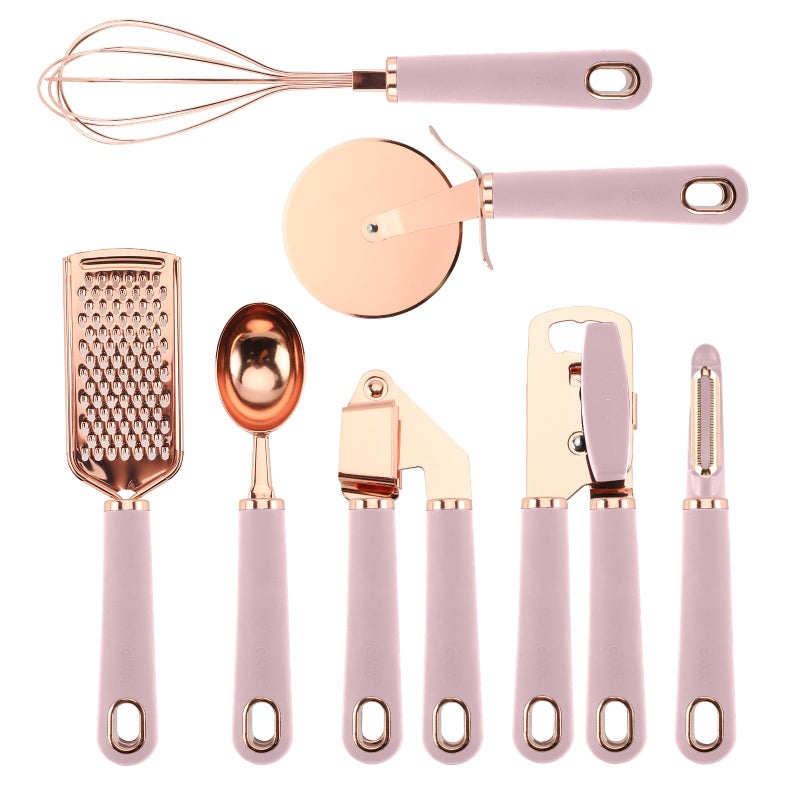 مجموعة أدوات المطبخ COOK WITH COLOR مطلية بالنحاس من الفولاذ المقاوم للصدأ مع مقابض ناعمة باللون النحاسي الوردي 7 قطع