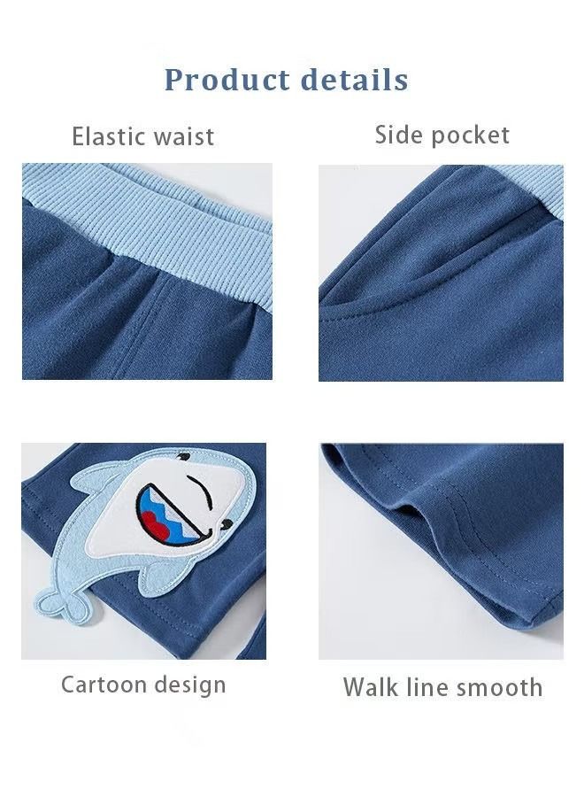 NIBEMINENT Pack of 2 Boy's Shorts Kid's Pure Cotton Clothing Toddlers Cartoon Dinosaur Shark Graphic Casual Bottoms Knitted Pants Sets Daily Outfit Blue/Yellow  - Image 5