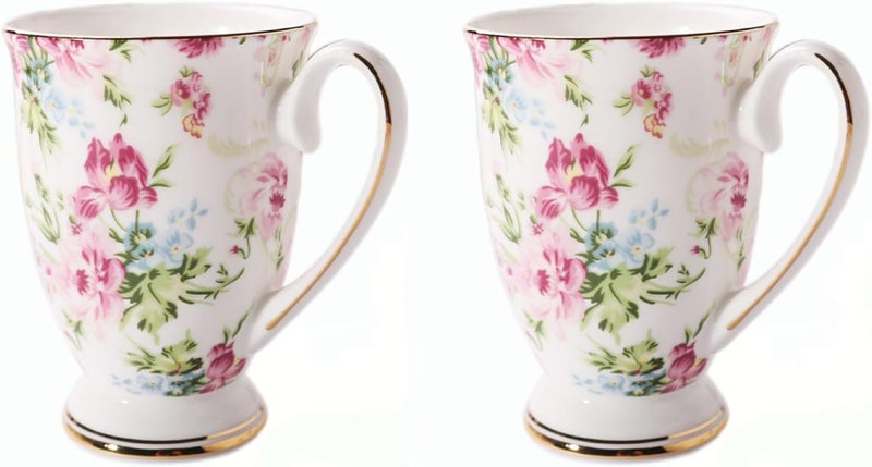 MIATTCLD Floral Coffee Mug Bone China Tea Mugs for Women 10 oz Porcelain Coffee Mugs Ceramic Tea Cup Teacups with Handle Gift for Mom Friends Home Office - Image 1